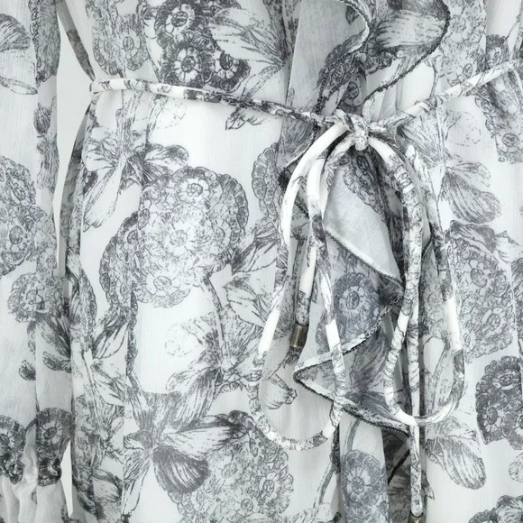 Ted Baker 2 Dress Womens 6 White Black Floral Ruffles Chiffon Tie Waist Lined - Picture 10 of 16